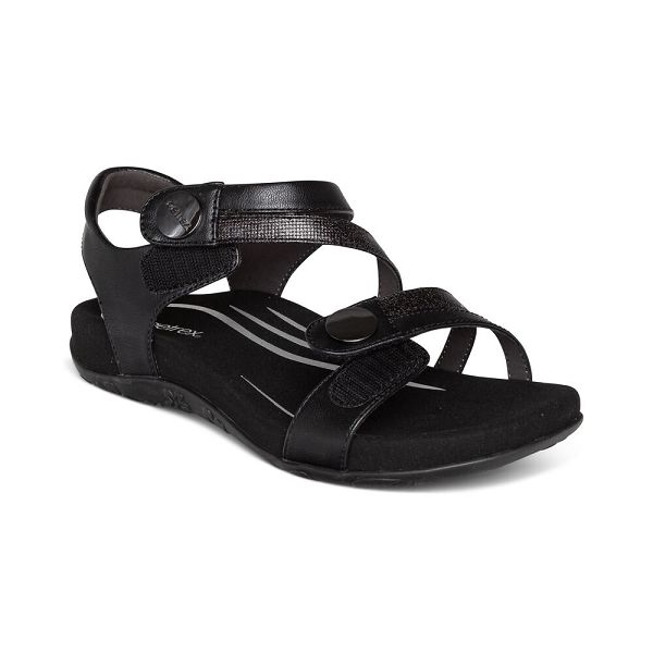 Aetrex Women's Jess Adjustable Quarter Strap Sandals Black Sandals UK 1362-058